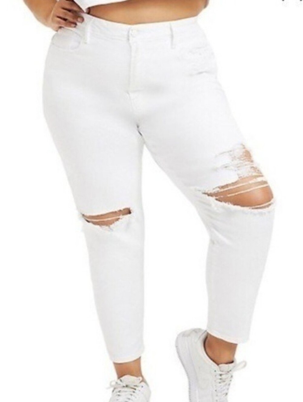 Good American Good Waist Crop Distressed Skinny Jean White Women's Size 24 Denim